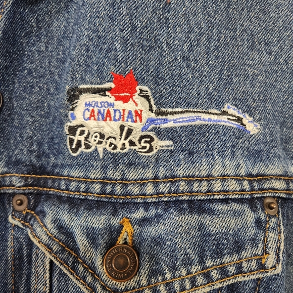 90s Vtg MOLSON CANADIAN ROCKS Denim Jacket Removable Tribal Pattern Lining sz XL - Picture 3 of 10